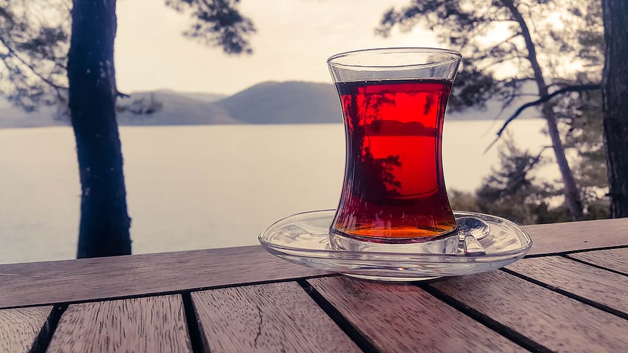 turkish, clear, glass teacup, selective, focus photograph, tea, tea cup, nature, teapot, outdoor