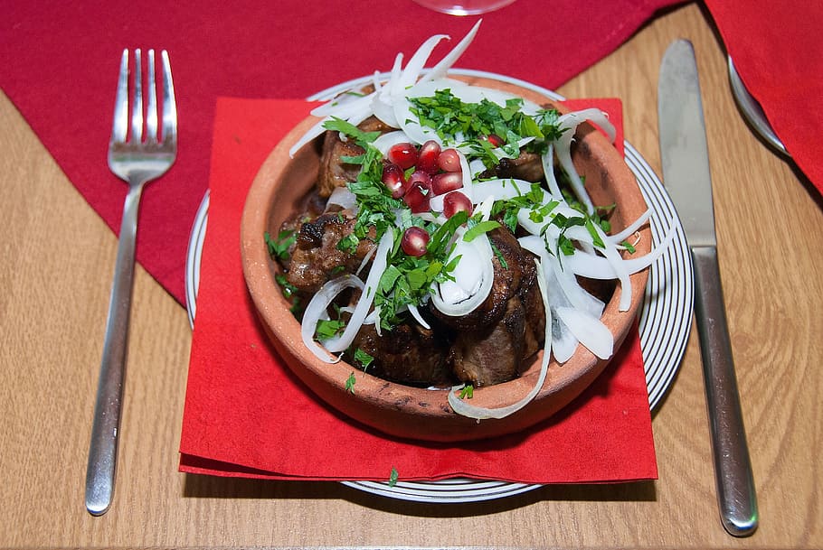 georgian cuisine, restaurant, eat, geotgisch, mzwadi, shish kebab, food and drink, food, kitchen utensil, eating utensil