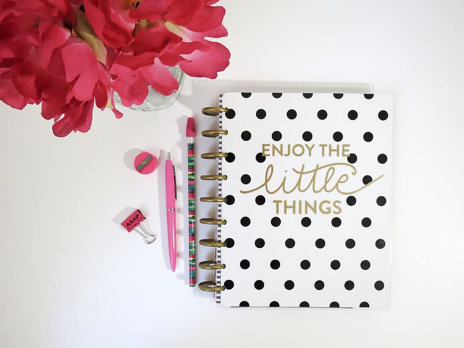 notebook, notes, pens, table, white, letters, rose, flower, red, petals