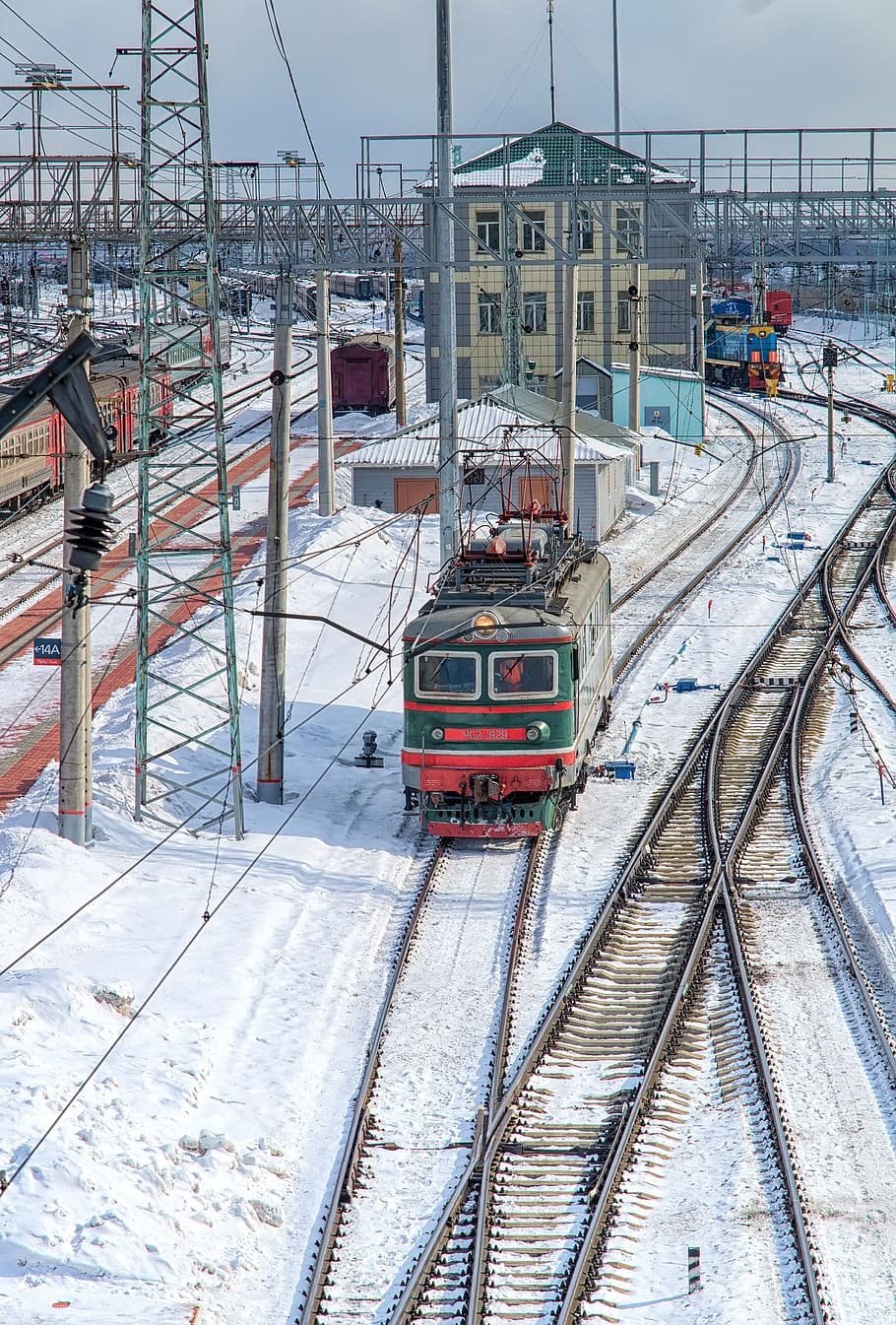 電車, 冬, 道路, 鉄道, レール, 枕木, 動き, 機関車, 道, シベリア