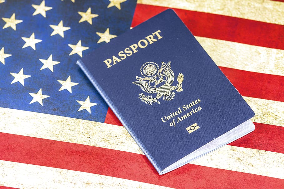 パスポート, ユナイテッド, アメリカ, アメリカの本, 旗, 旅行, ビザ, 身分証明書, 青, 国