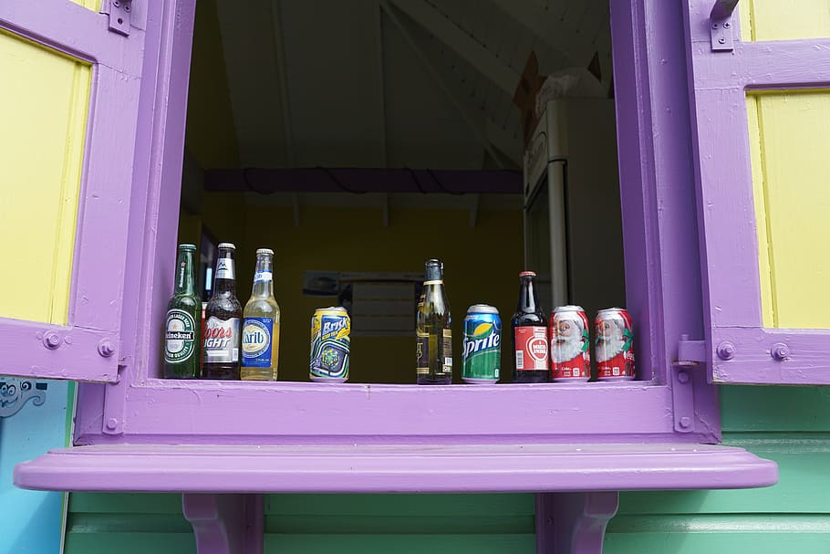 colorido, ilha virgem britânica, bebida, venda, mercado, caribe, beneficiar de, comida, álcool, recipiente