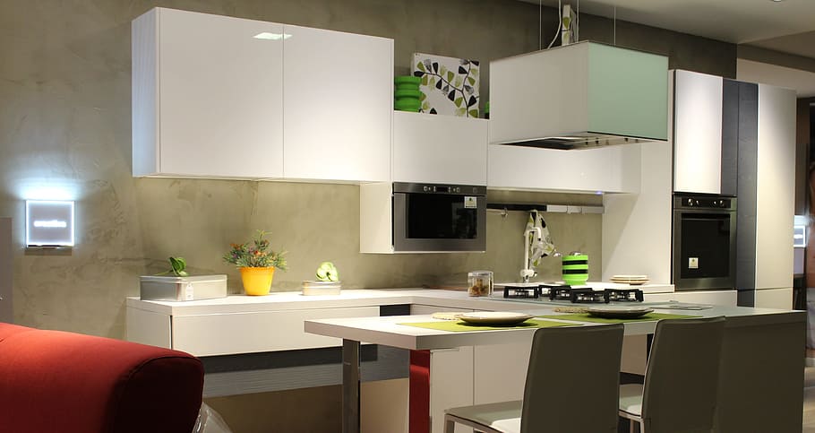 white, ceramic, plate, table, kitchen, modern kitchen, arre, kitchenette, house, interior