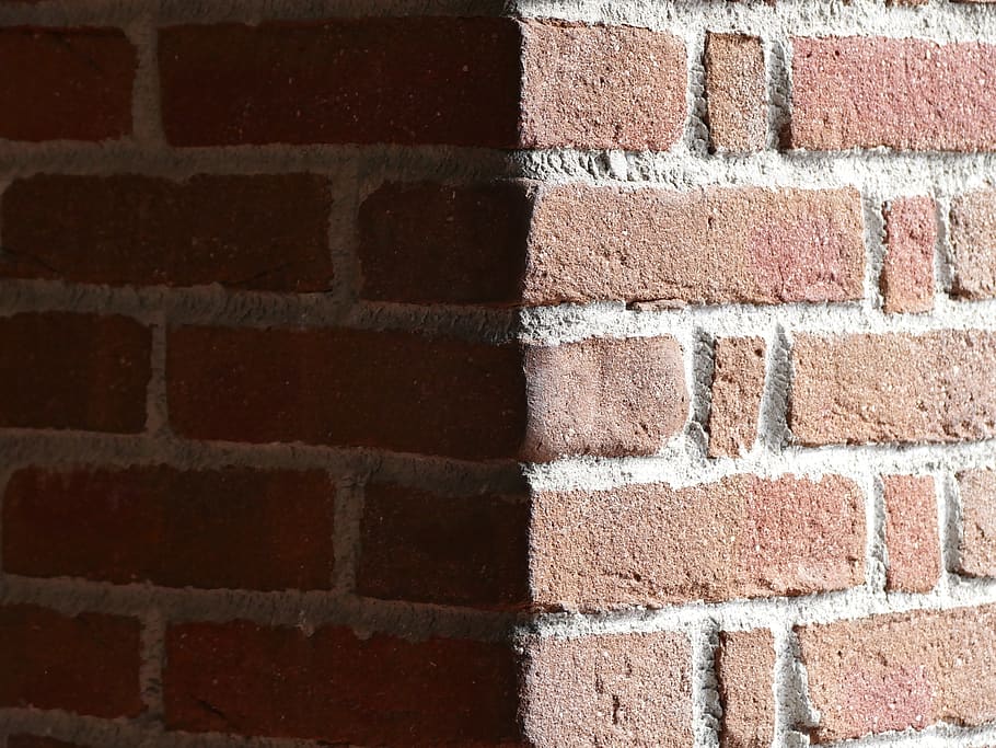 brick, house, clay, wall, shadow, hut, road, dark street, corner, brick wall