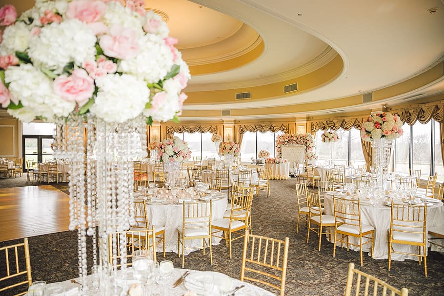 salão de casamento, restaurante, cenário, decoração, cerimônia, beleza, rosas, romântico, mesa, flor