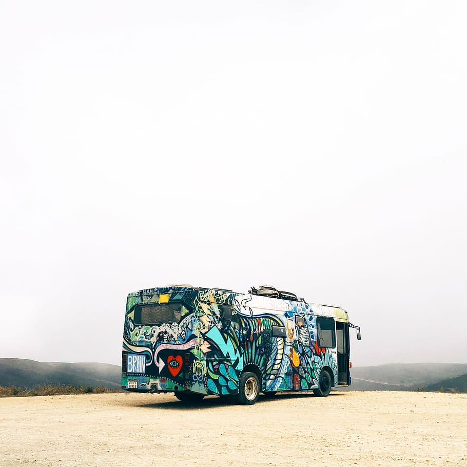 multicolor, autobús, carretera, vehículo, viaje, aventura, arte, diseño, pintura, Transporte