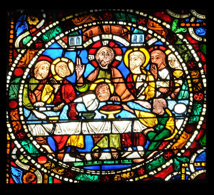 Stained Glass, Last Supper, the last supper, glass, color, catholic, light, multi colored, religion, window
