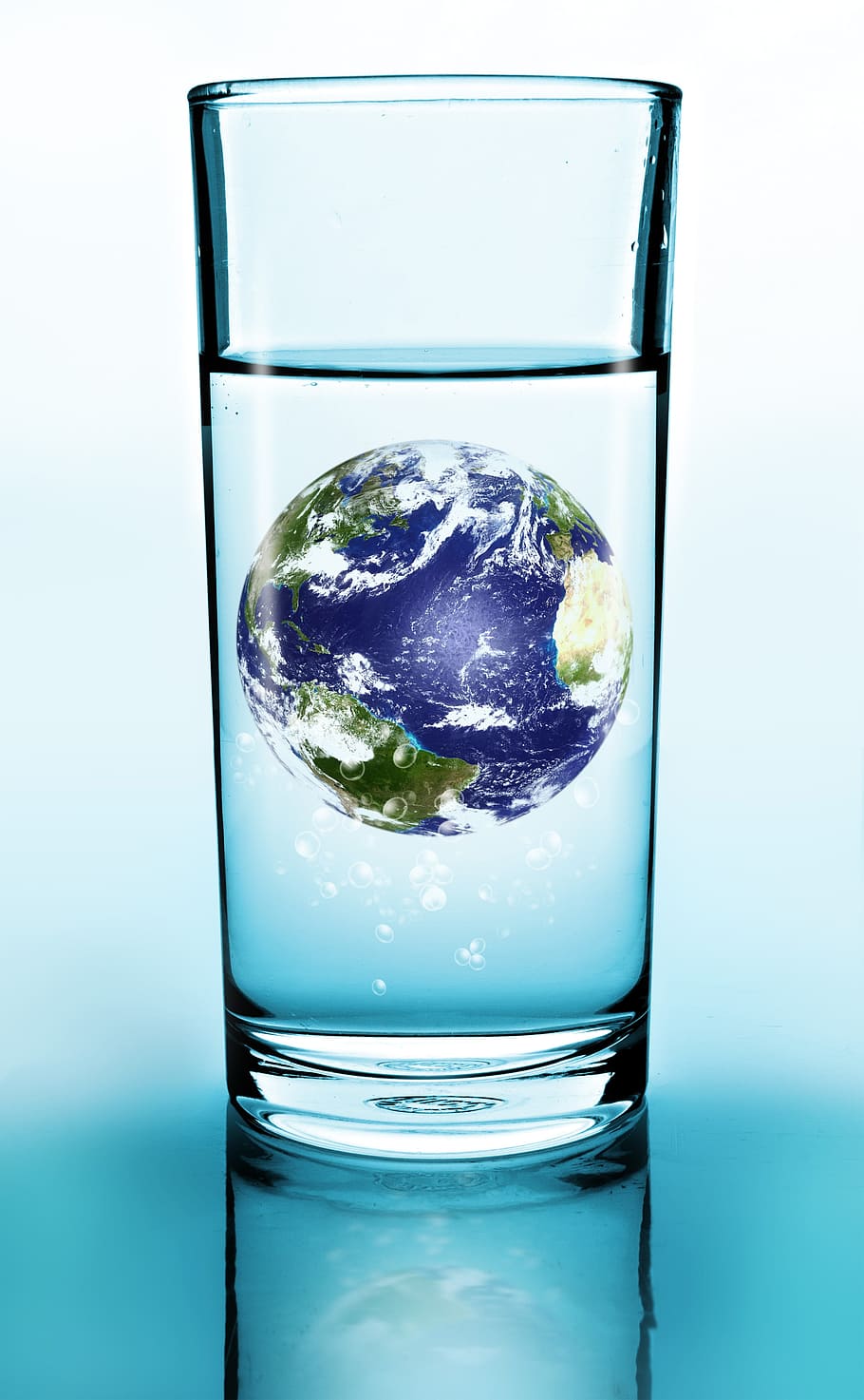 claro, vaso, globo, dentro, ilustración, vidrio, bebida, agua, tierra, azul