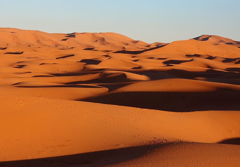 maroko, gurun sahara, bukit pasir besar, gundukan pasir, pasir, gurun, tanah, scenics - alam, lanskap, langit