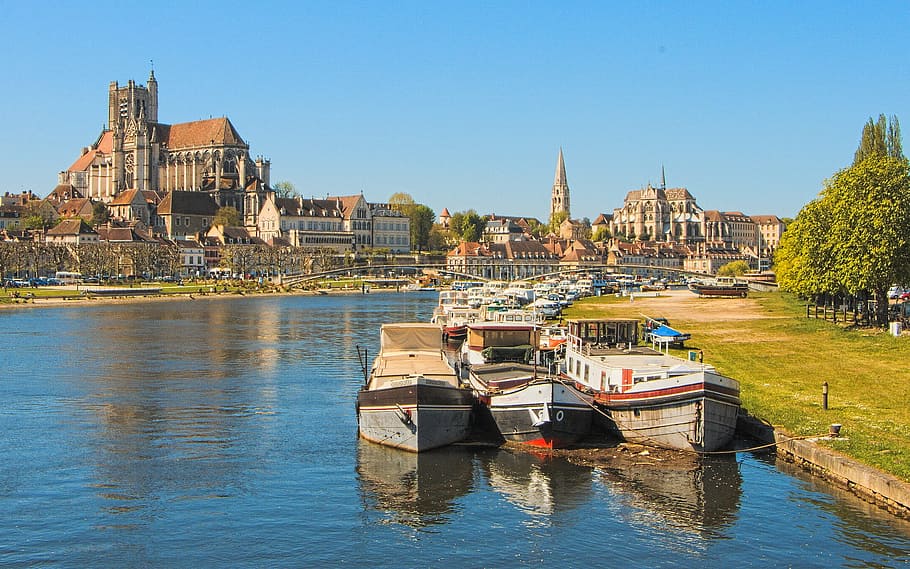 Burgundy, Auxerre, Panorama, Kota, Port, yonne, pemandangan panorama, monumen, perkotaan, kapal laut