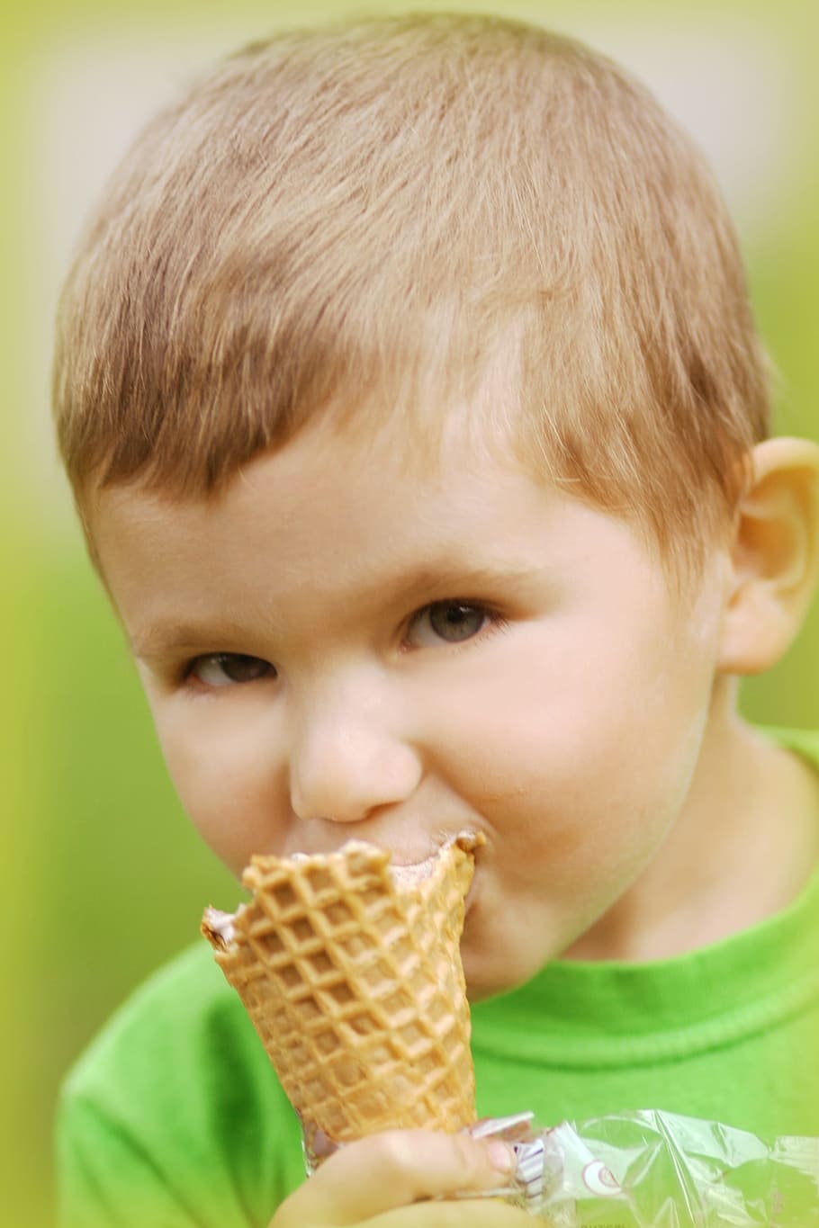 boy, biting, ice cream cone, ice cream, taste, joy, bully, childhood, child, boys