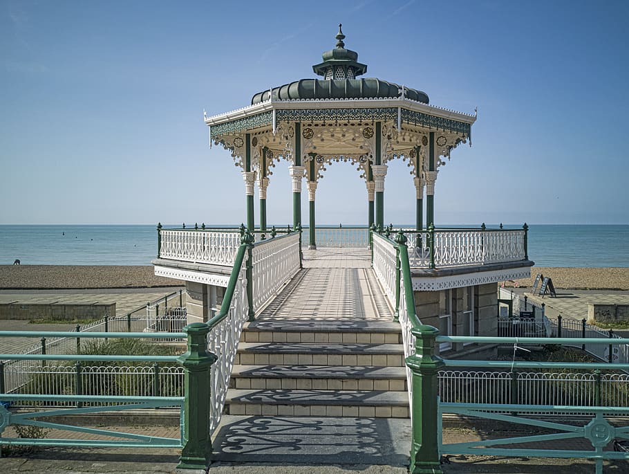 music pavilion, the bird cage, brighton, architecture, places of interest, united kingdom, coast, england, sky, water