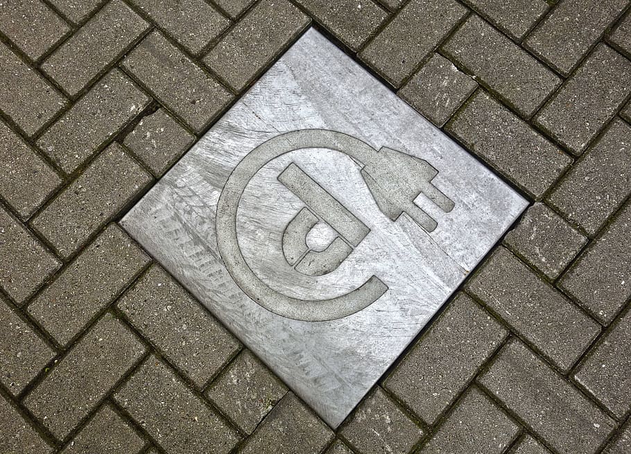 gray, charge parking sign tile, tile, street, pavement, sidewalk, stone, symbol, icon, power plug