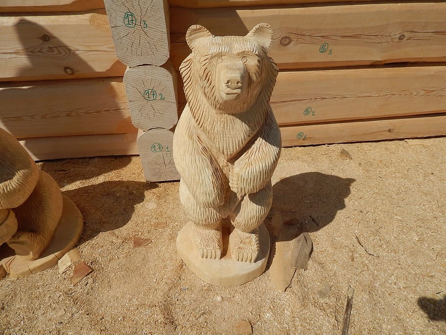 statuette, bear, pine, art and craft, creativity, sunlight, representation, wood - material, shadow, sculpture