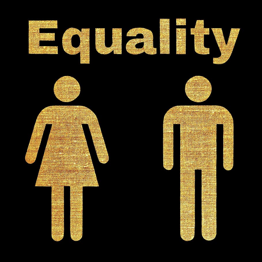 hombre, mujer, igualdad, masculino, femenino, tejido, fondo negro, letrero, comunicación, amarillo