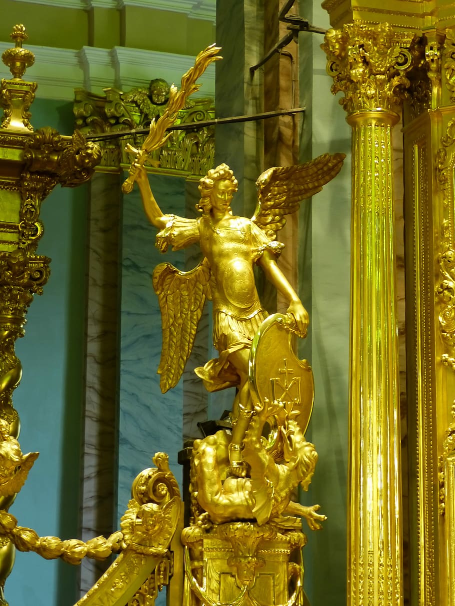 São Petersburgo, Rússia, turismo, historicamente, igreja, anjo, figura, escultura, ouro, dourado