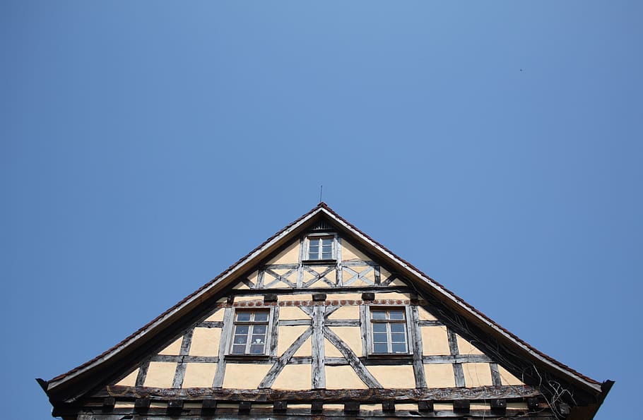 truss, perspective, sky, architecture, roof, building, historic center, odenwald, bowever, built structure
