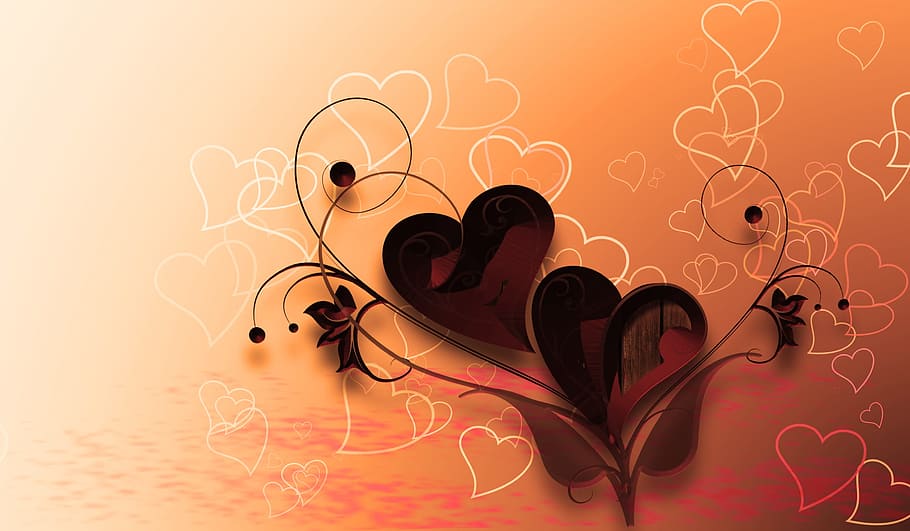 black, orange, heart wall decal, heart, love, background, valentine's day,  romance, romantic, heart shaped | Pxfuel