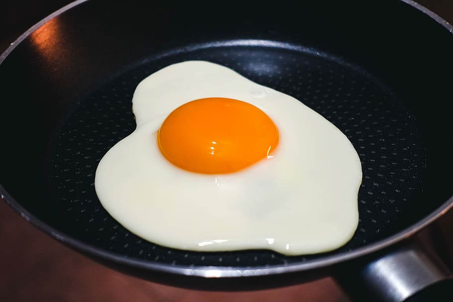 gambar, sempurna, cerah, sisi, telur, Gambar sempurna, cerah sisi atas, memasak, telur goreng, kuning telur