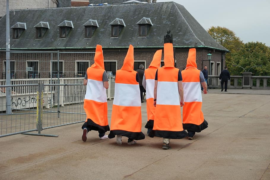 Antwerp, Belgium, People, Costume, signaling cone, orange color, prison, day, adult, outdoors