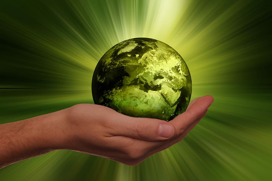 persona, tenencia, ilustración de la tierra, sostenibilidad, energía, globo, renovable, tierra, mundo, humanidad
