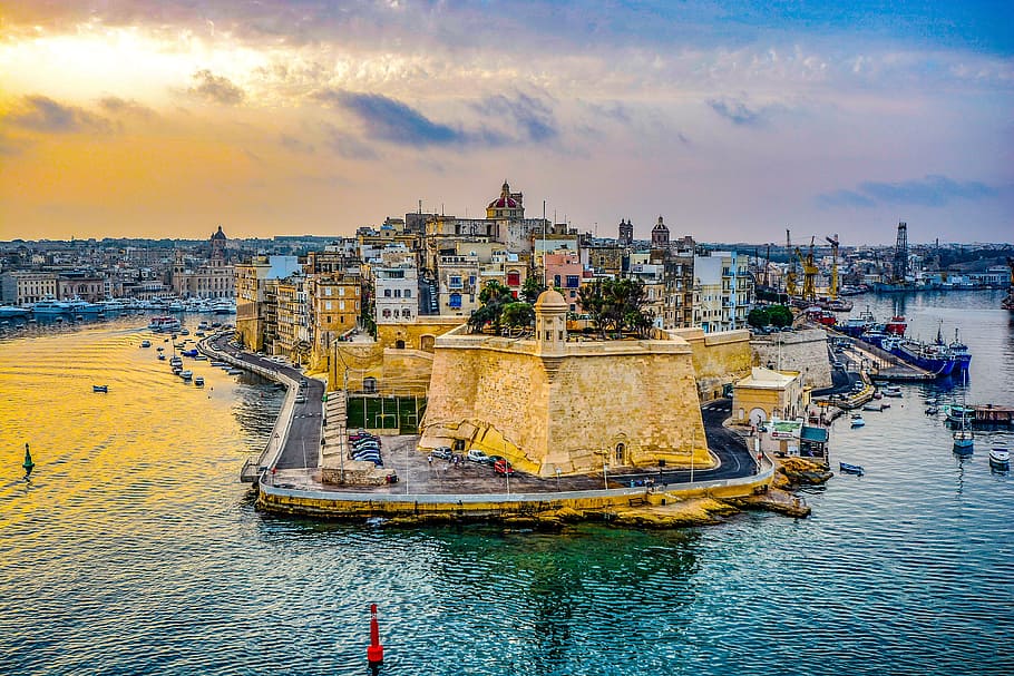 estación de muelle, Malta, puerto, fuerte, pared, isla, embarcación náutica, río, arquitectura, transporte