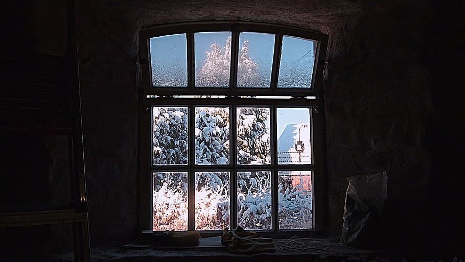 fotografía, marrón, de madera, enmarcado, cristal de ventana, vidrio, interior, banco de trabajo, molino, nevado