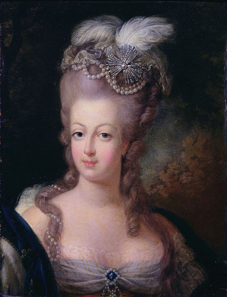 woman, white, fur headdress painting, queen, marie antoinette, painting, headdress, artwork, art, 1775