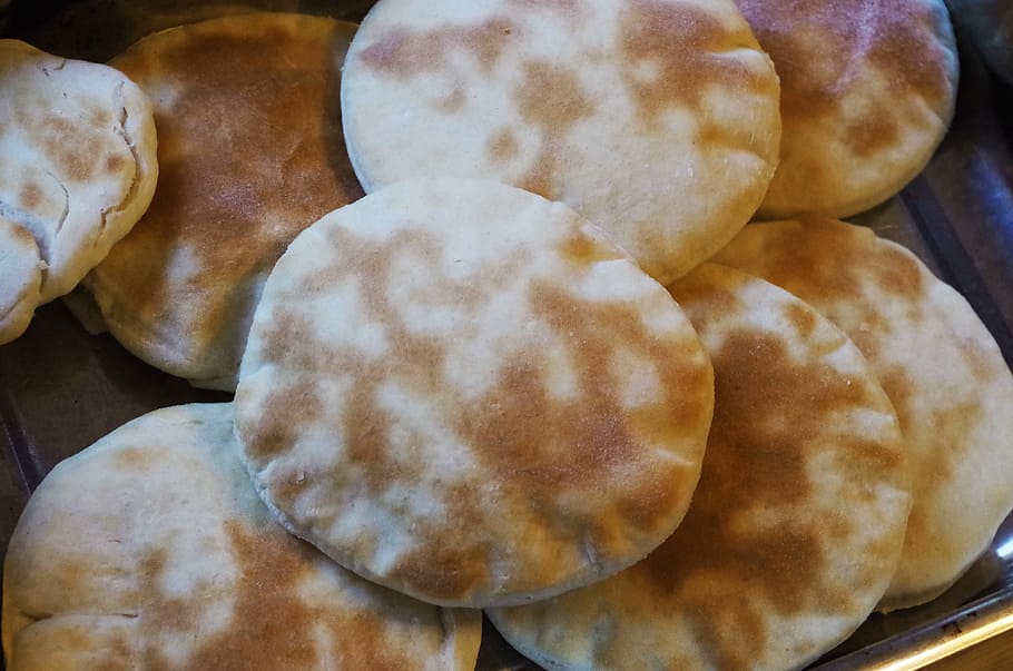 baked flatbreads, Baked, Bread, Pita, Arabic, arabic bread, food and drink, food, close-up, full frame
