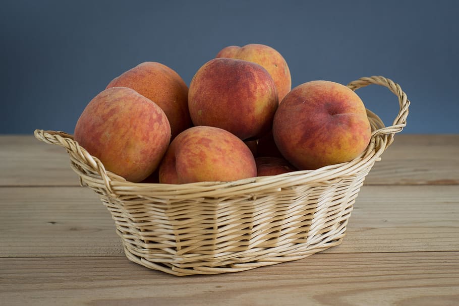 Peach, Peaches, Basket, peaches in the basket, shopping cart, fruit, mature, yellow, red, diet