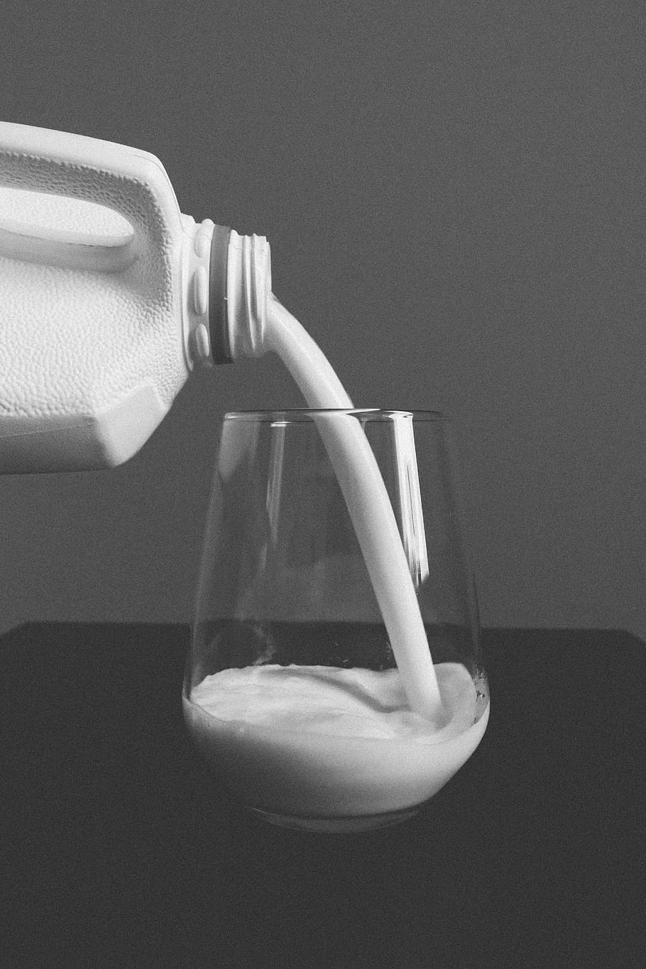 grayscale photography, bottle refilling drinking glass, Buttermilk, Milk, Pour, Pouring, Glass, food, healthy, white