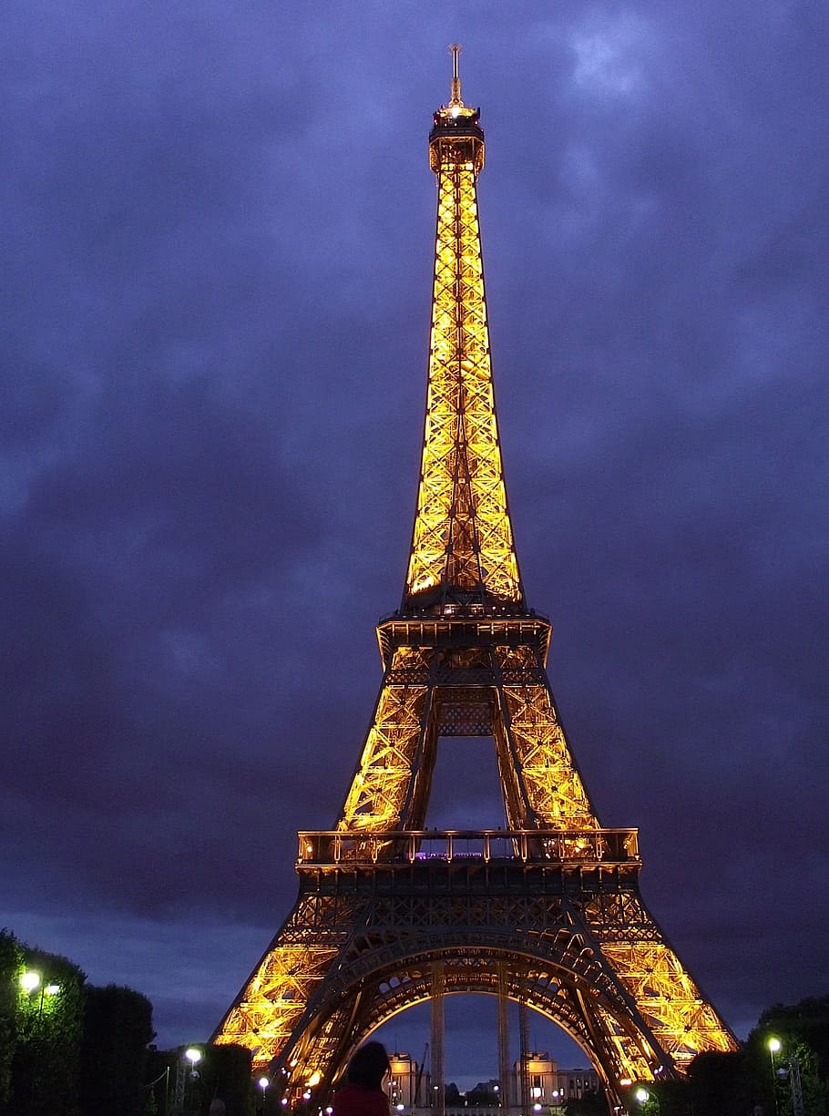 menara eiffel, Paris, Perancis, menara, di malam hari, gambar malam, lampu, tinggi - tinggi, langit, arsitektur