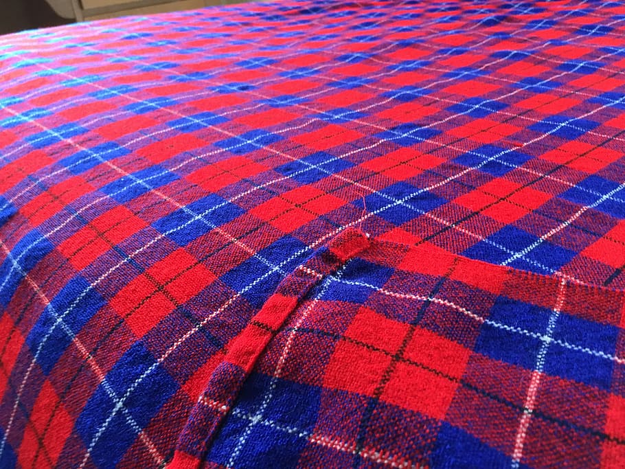 Kenya, Cotton, Blanket, Textile, Pattern, plaid, red and blue, checked pattern, striped, red