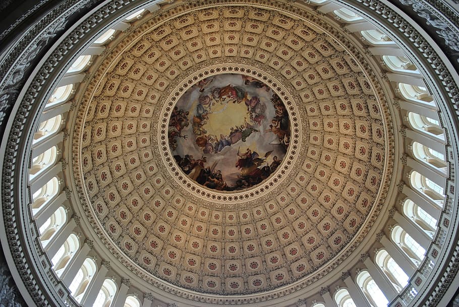 us capitol, dome, architecture, building, decorative, structure, ceiling, government, painting, ceiling details