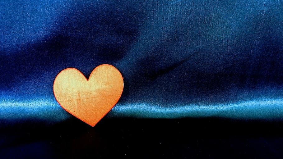 blue textile, orange, heart, love, symbol, romance, red, day, valentine, romantic