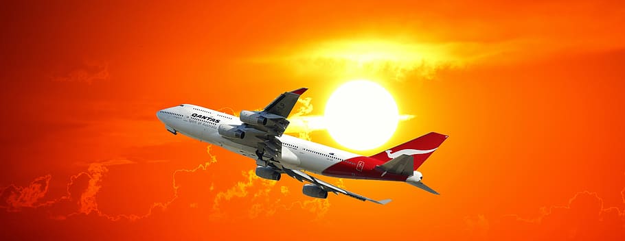 white, red, airliner, sky wallpaper, evening sky, jet, aircraft, airline travel, travel, transport