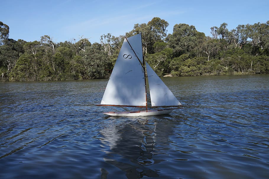 rc boat, sailing, placid lake, leisure, sailboat, pond, model, small, controlled, water