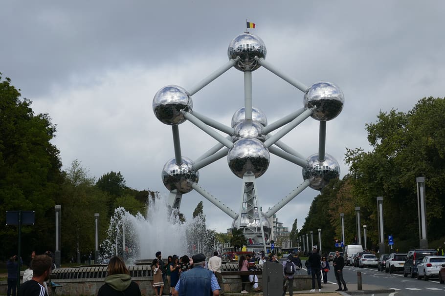 brussels, atomium, belgium, places of interest, tourism, landmark, expo 1957, museum, group of people, crowd