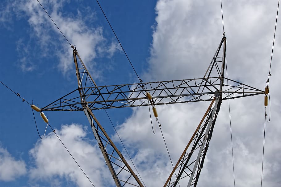 power line, pylon, electricity, power, transmission, high-tension, distribution, grid, current, cloud - sky