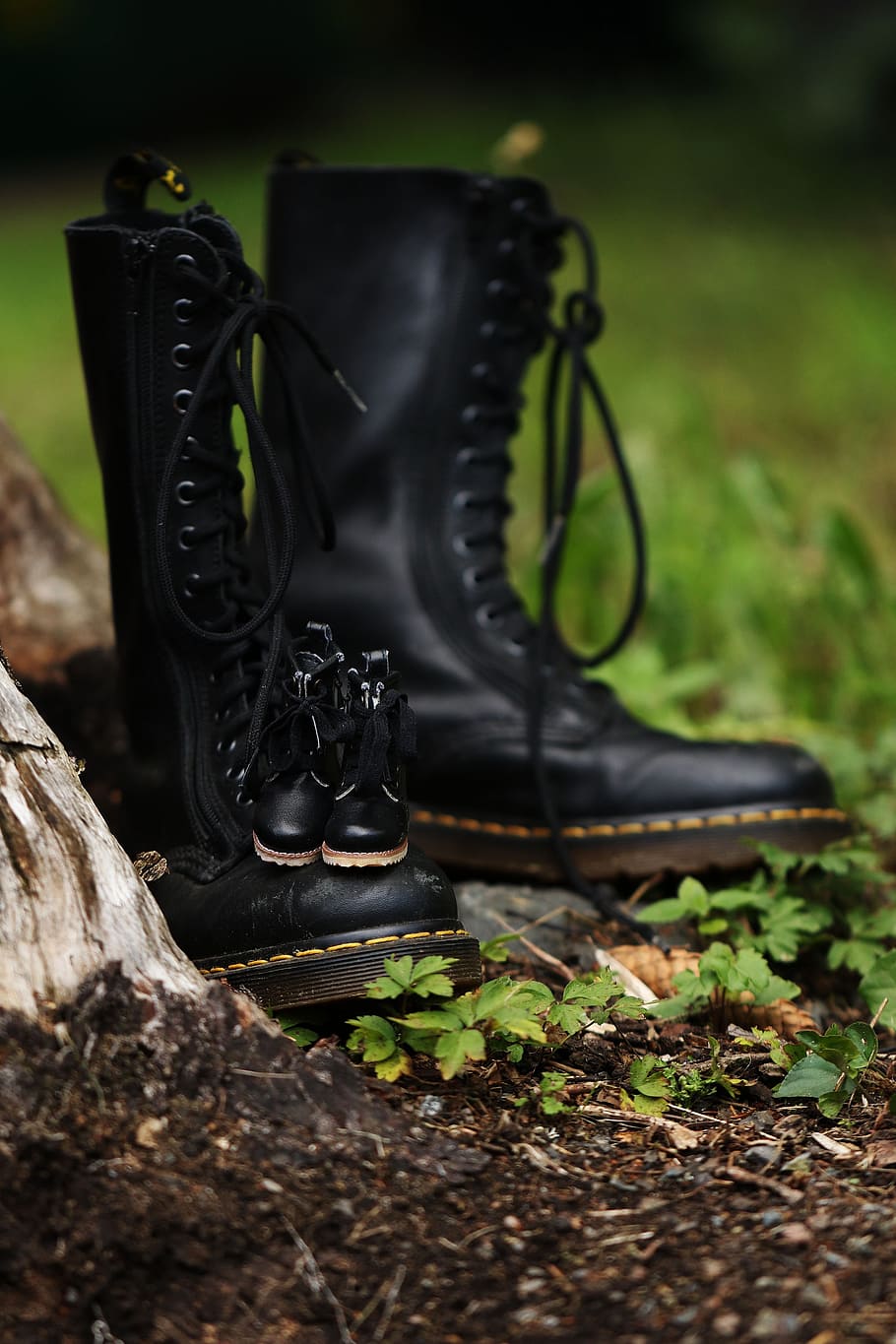 boots, tiny, footwear, forrest, wood, fashion, dr, martens, black color, close-up
