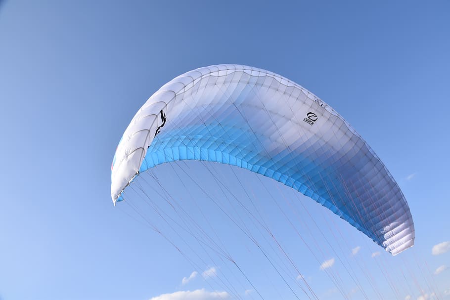 paraglider wing, paraglider, flight, sport, adventure, nature, hobbies, aircraft, blue sky, puy dome auvergne