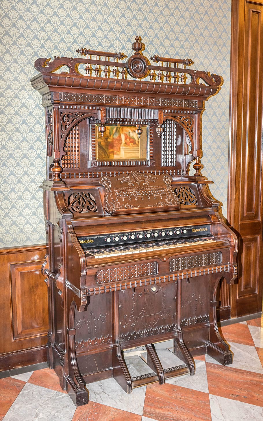 antique piano, hotel astoria, italy, decoration, old, design, style, wood, history, historic