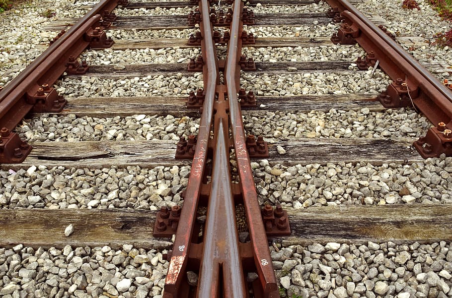 two brown railroads, track, railroad track, seemed, railway, railroad tracks, marshalling yard, transport, track bed, tracks