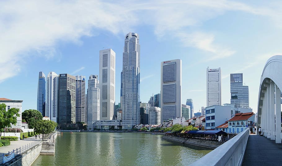 highrise buildings, body, water, cirrus clouds, daytime, body of water, urban Skyline, cityscape, skyscraper, architecture