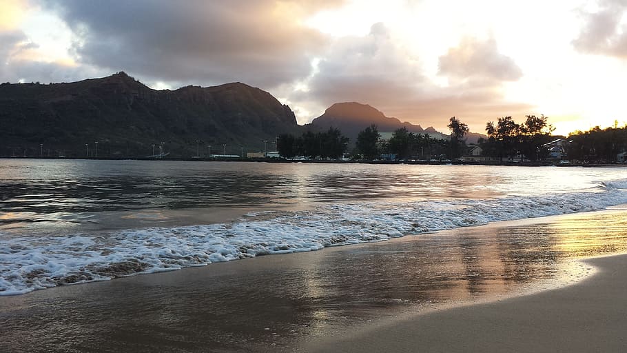 hawaii, beach, sunset, vacation, tropical, ocean, island, water, sand, hawaiian