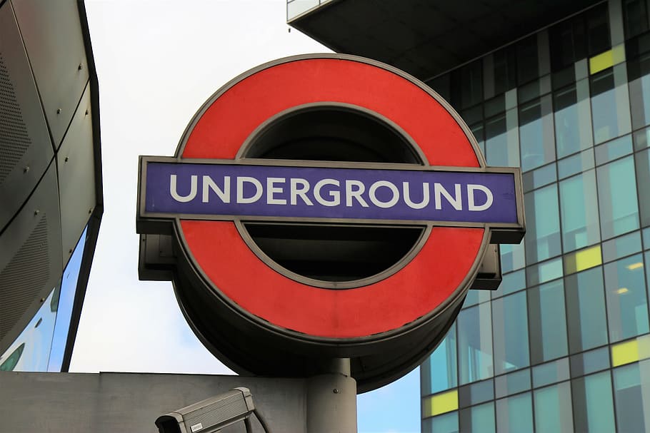 地下, 看板, 通り, 昼間, 駅, ロンドン, 建物, 都市, 赤, 通信
