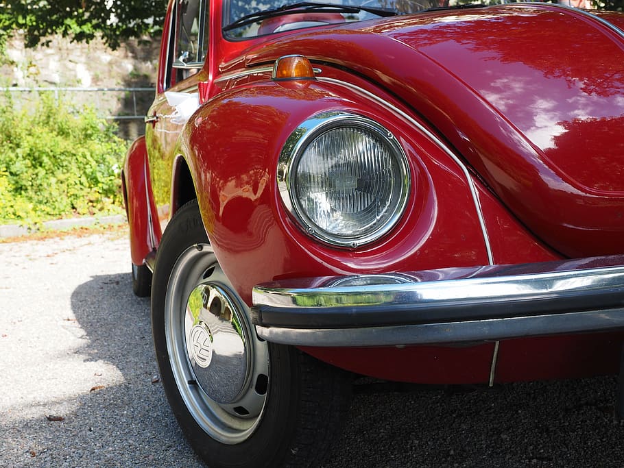 vw beetle, auto, lights, spotlight, blinker, bumper, wheel, rim, oldtimer, vw