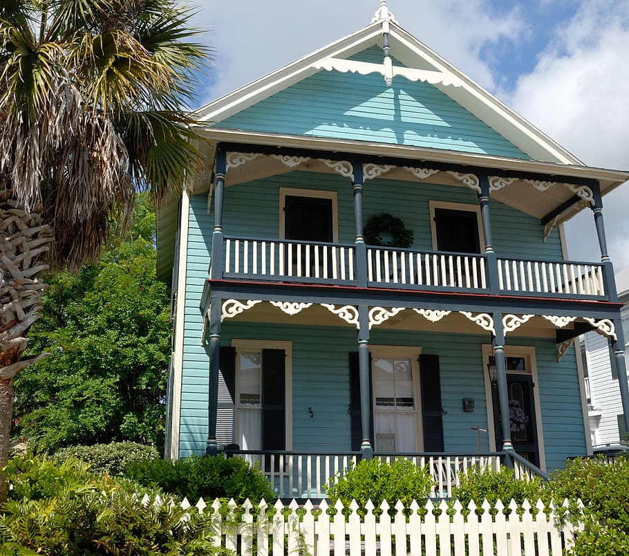 biru, putih, 2 lantai, rumah 2 lantai, Dipulihkan, Rumah, Arsitektur, Florida, rumah yang dipulihkan, real estat