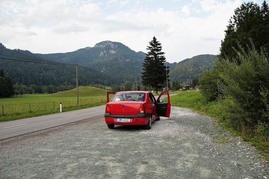 slovenia, jezersko, mountains, alps, path, road, on the go, auto, dacia, logan