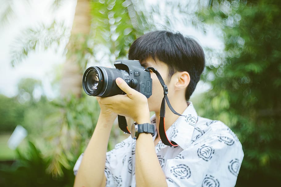 camera, lens, accessory, photography, photographer, people, guy, blur, bokeh, trees